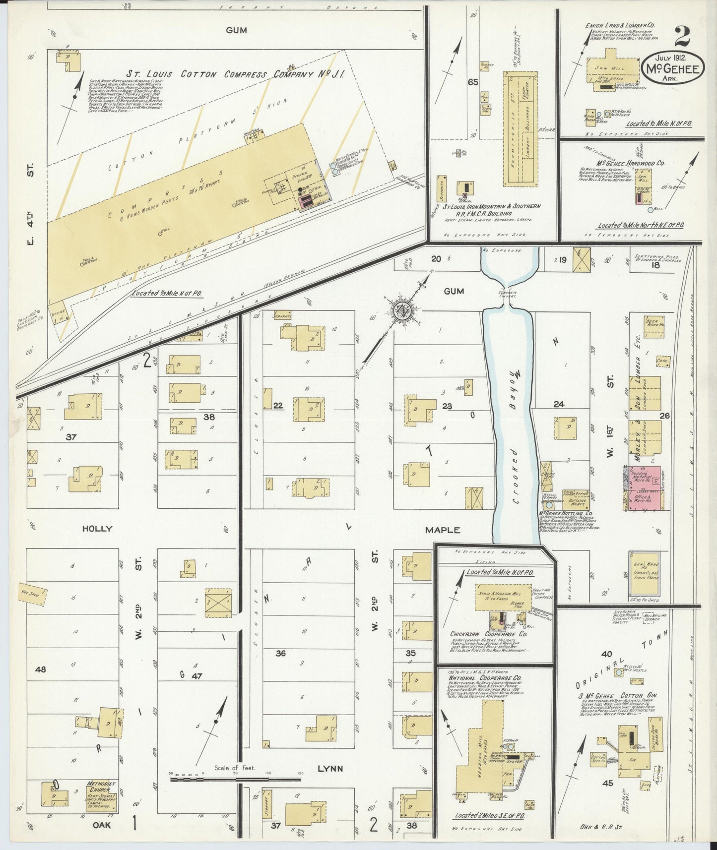 Sanborn Fire Insurance Map from McGehee, Desha County, Arkansas (1912), Sheet #0002 - Complete Map Set gallery image, historic Sanborn map, vintage wall art, Arkansas Arkansas