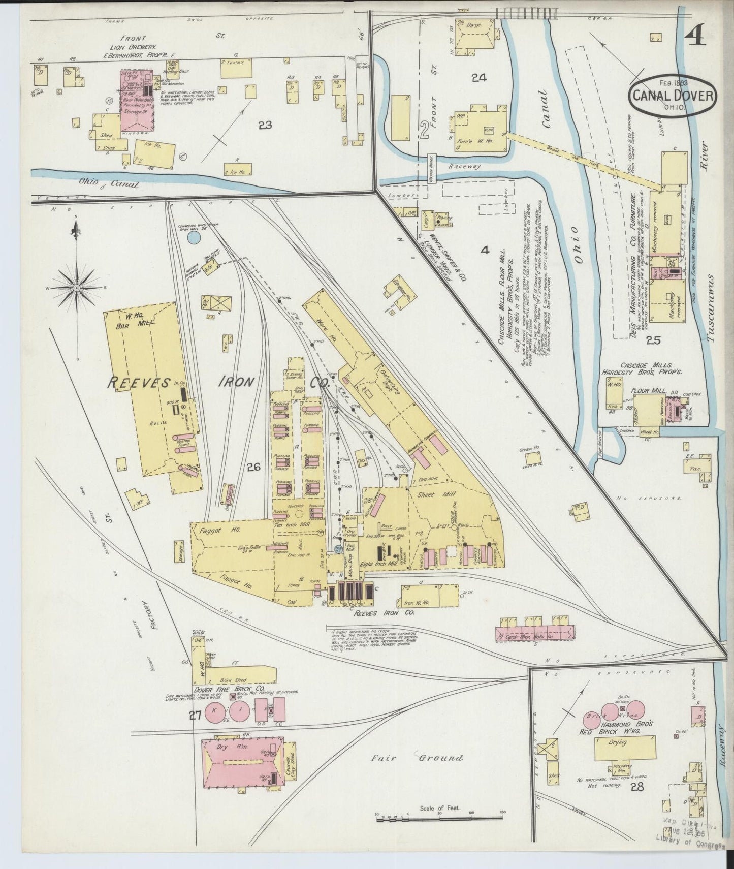 Sanborn Fire Insurance Map from Canal Dover, Tuscarawas County, Ohio (1893), Sheet #0004 - Historic Sanborn Fire Insurance Map Print, vintage old map wall art, antique decor, genealogy gift, Ohio Ohio map