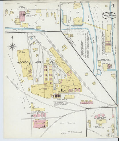 Sanborn Fire Insurance Map from Canal Dover, Tuscarawas County, Ohio (1893), Sheet #0004 - Historic Sanborn Fire Insurance Map Print, vintage old map wall art, antique decor, genealogy gift, Ohio Ohio map