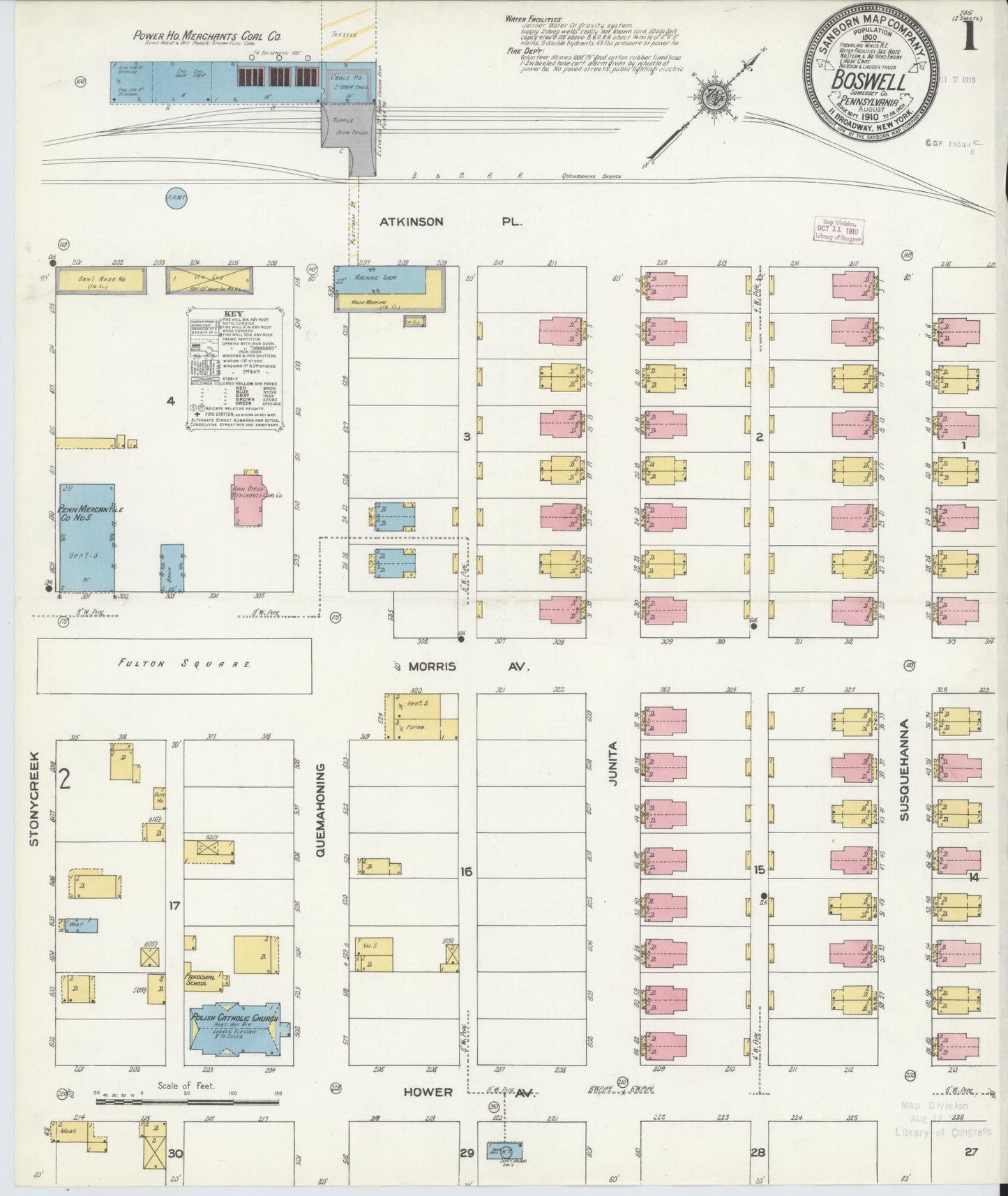 Sanborn Fire Insurance Map from Boswell, Somerset County, Pennsylvania (1910), Sheet #0001 - Historic Sanborn Fire Insurance Map Print, vintage old map wall art, antique decor, genealogy gift, Pennsylvania Pennsylvania map