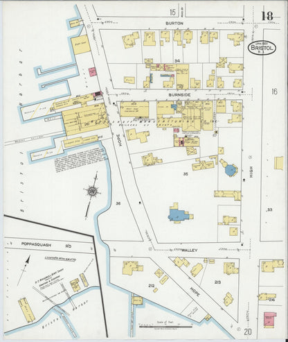 Sanborn Fire Insurance Map from Bristol, Bristol County, Rhode Island (1920), Sheet #0018 - Complete Map Set gallery image, historic Sanborn map, vintage wall art, Rhode Island Rhode Island