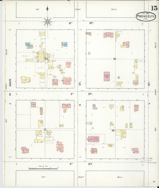 Sanborn Fire Insurance Map from Provo, Utah County, Utah (1890), Sheet #0015 - Historic Sanborn Fire Insurance Map Print, vintage old map wall art, antique decor, genealogy gift, Provo Utah map