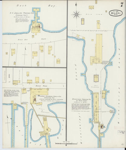 Sanborn Fire Insurance Map from Biloxi, Harrison County, Mississippi (1893), Sheet #0007 - Complete Map Set gallery image, historic Sanborn map, vintage wall art, Mississippi Mississippi