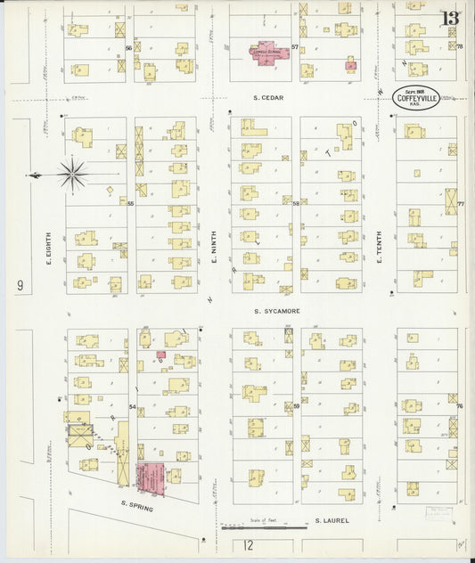 Sanborn Fire Insurance Map from Coffeyville, Montgomery County, Kansas (1908), Sheet #0013 - Historic Sanborn Fire Insurance Map Print, vintage old map wall art, antique decor, genealogy gift, Kansas Kansas map