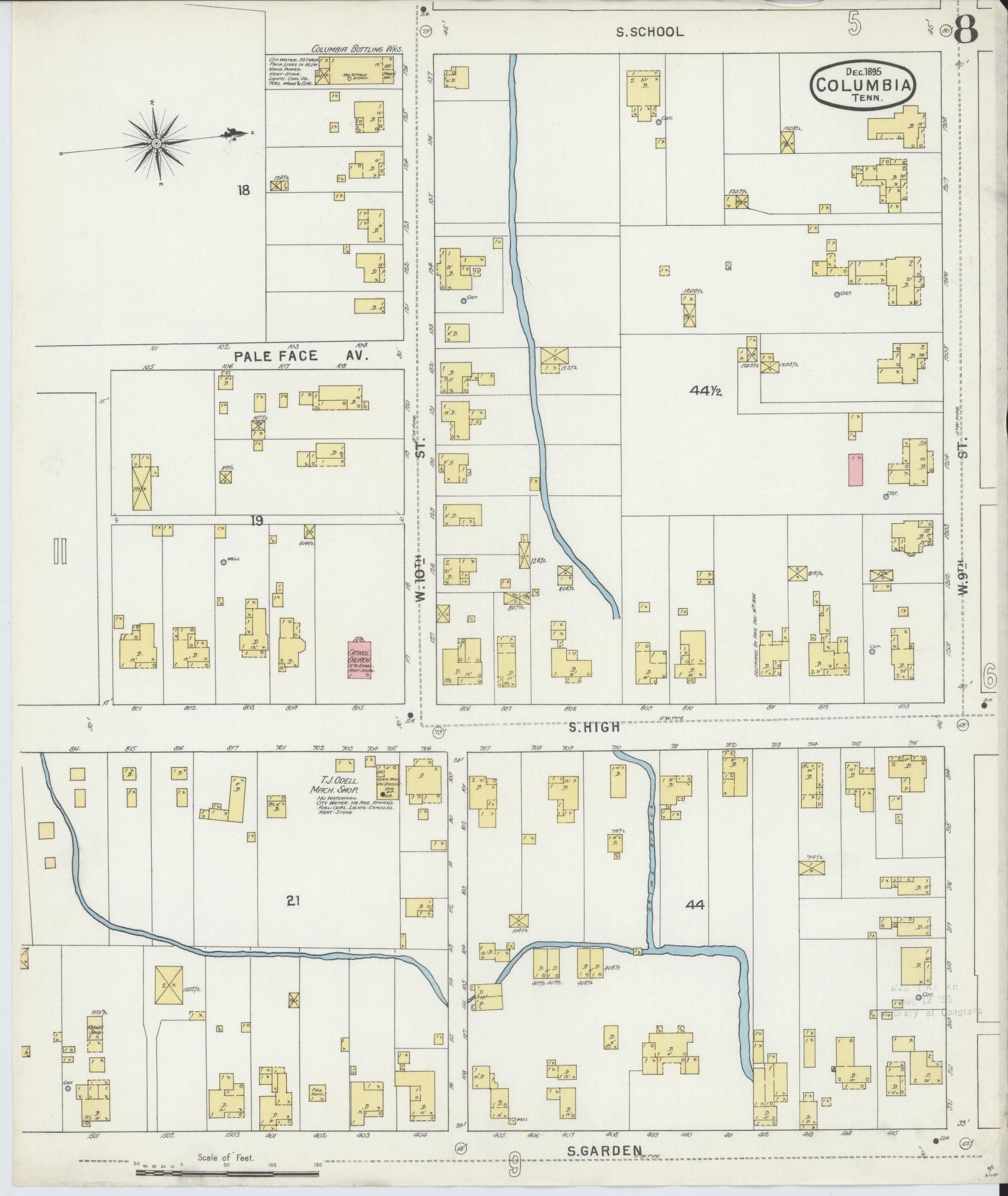 Sanborn Fire Insurance Map from Columbia, Maury County, Tennessee (1895), Sheet #0008 - Historic Sanborn Fire Insurance Map Print, vintage old map wall art, antique decor, genealogy gift, Tennessee Tennessee map