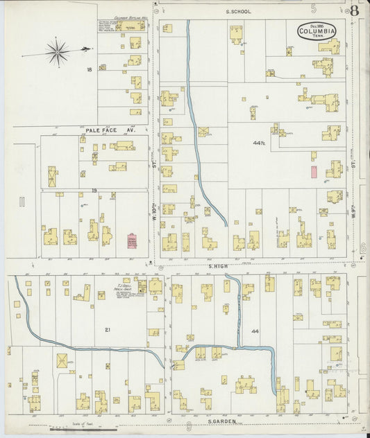 Sanborn Fire Insurance Map from Columbia, Maury County, Tennessee (1895), Sheet #0008 - Historic Sanborn Fire Insurance Map Print, vintage old map wall art, antique decor, genealogy gift, Tennessee Tennessee map