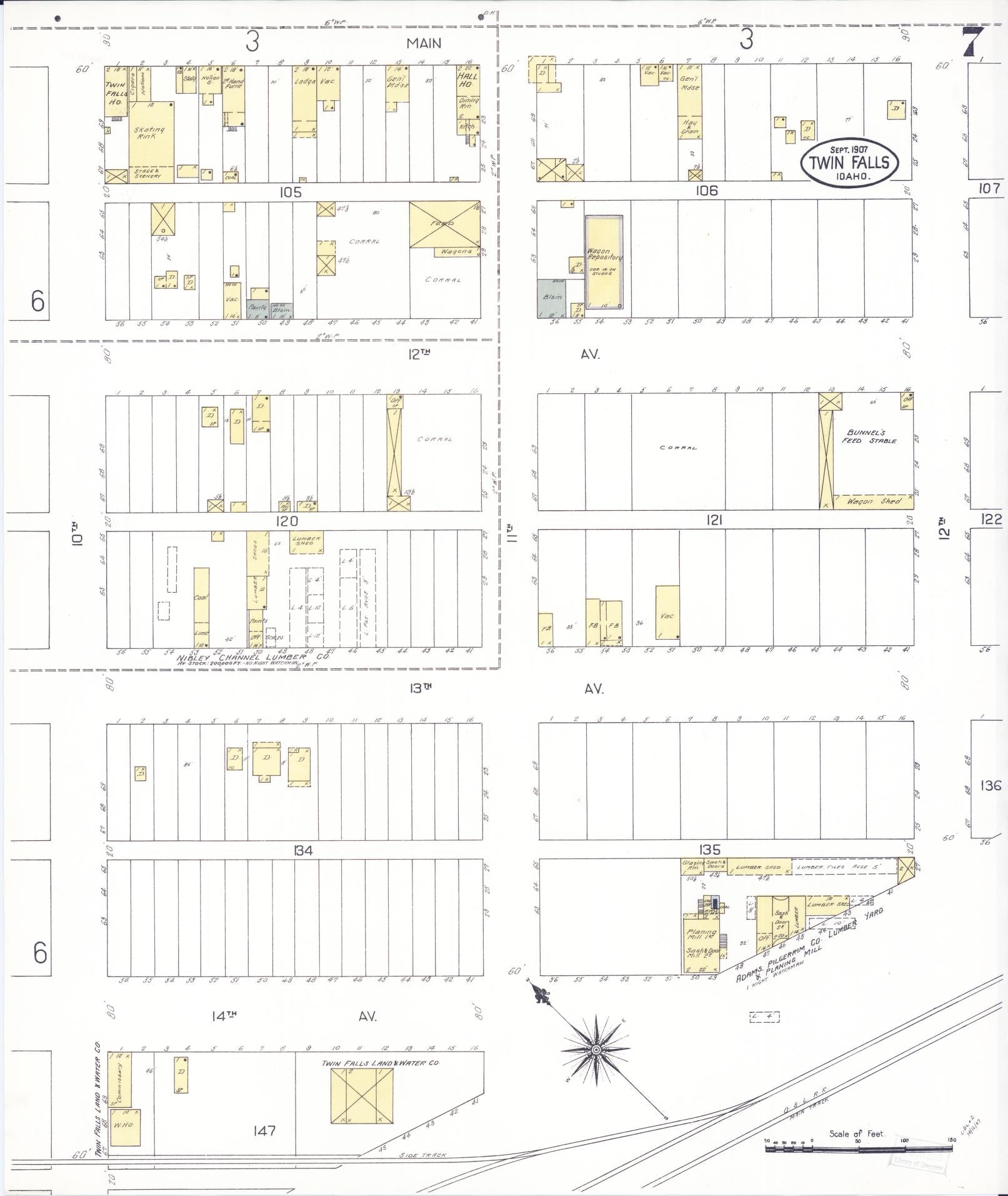 Sanborn Fire Insurance Map from Twin Falls, Twin Falls County, Idaho (1907), Sheet #0007 - Historic Sanborn Fire Insurance Map Print, vintage old map wall art, antique decor, genealogy gift, Falls Idaho map