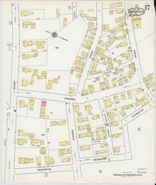 Sanborn Fire Insurance Map from Waterville, Kennebec County, Maine (1921), Sheet #0017 - Historic Sanborn Fire Insurance Map Print, vintage old map wall art, antique decor, genealogy gift, Maine Maine map