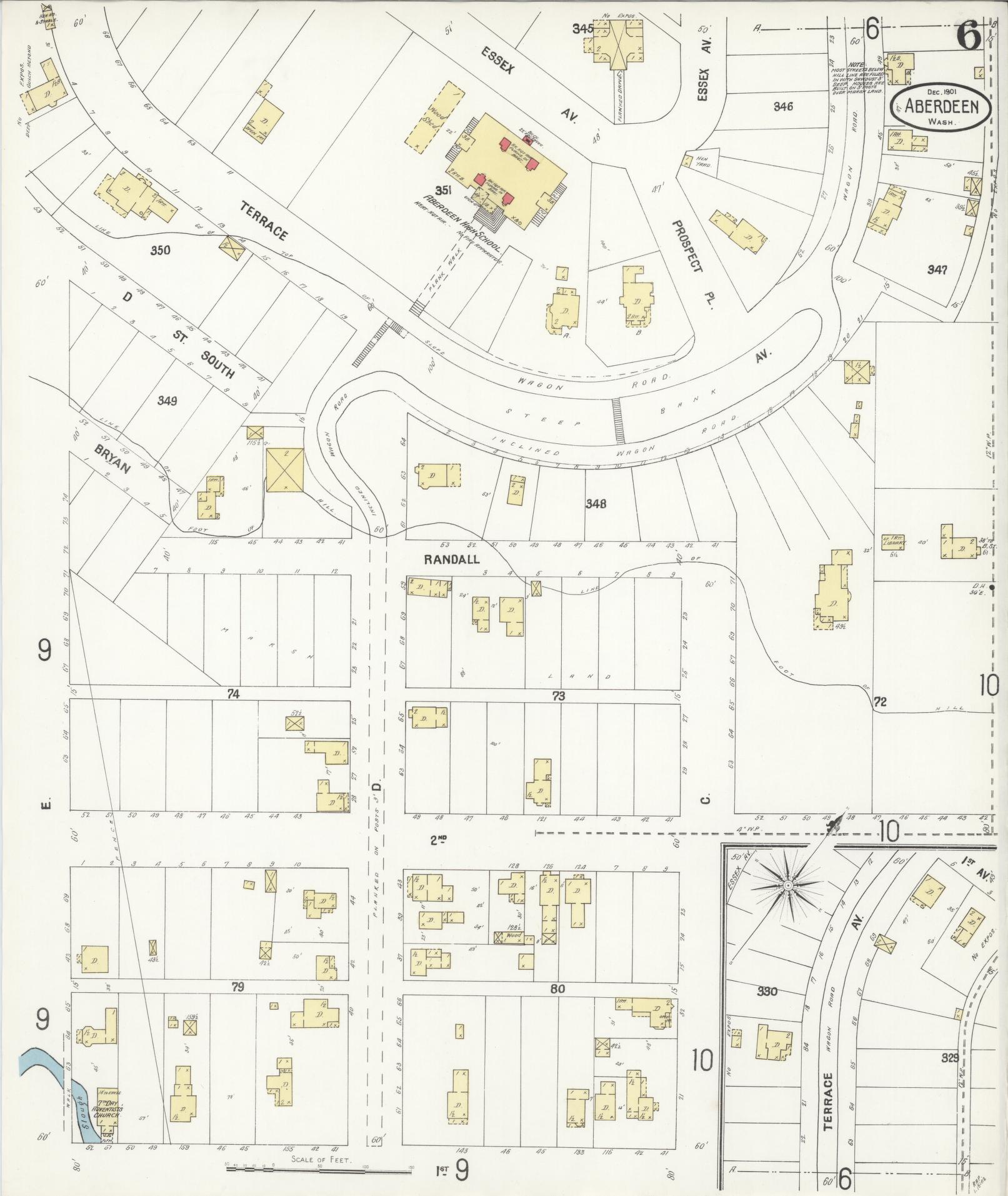 Sanborn Fire Insurance Map from Aberdeen, Grays Harbor County, Washington (1901), Sheet #0006 - Historic Sanborn Fire Insurance Map Print, vintage old map wall art, antique decor, genealogy gift, Washington Washington map