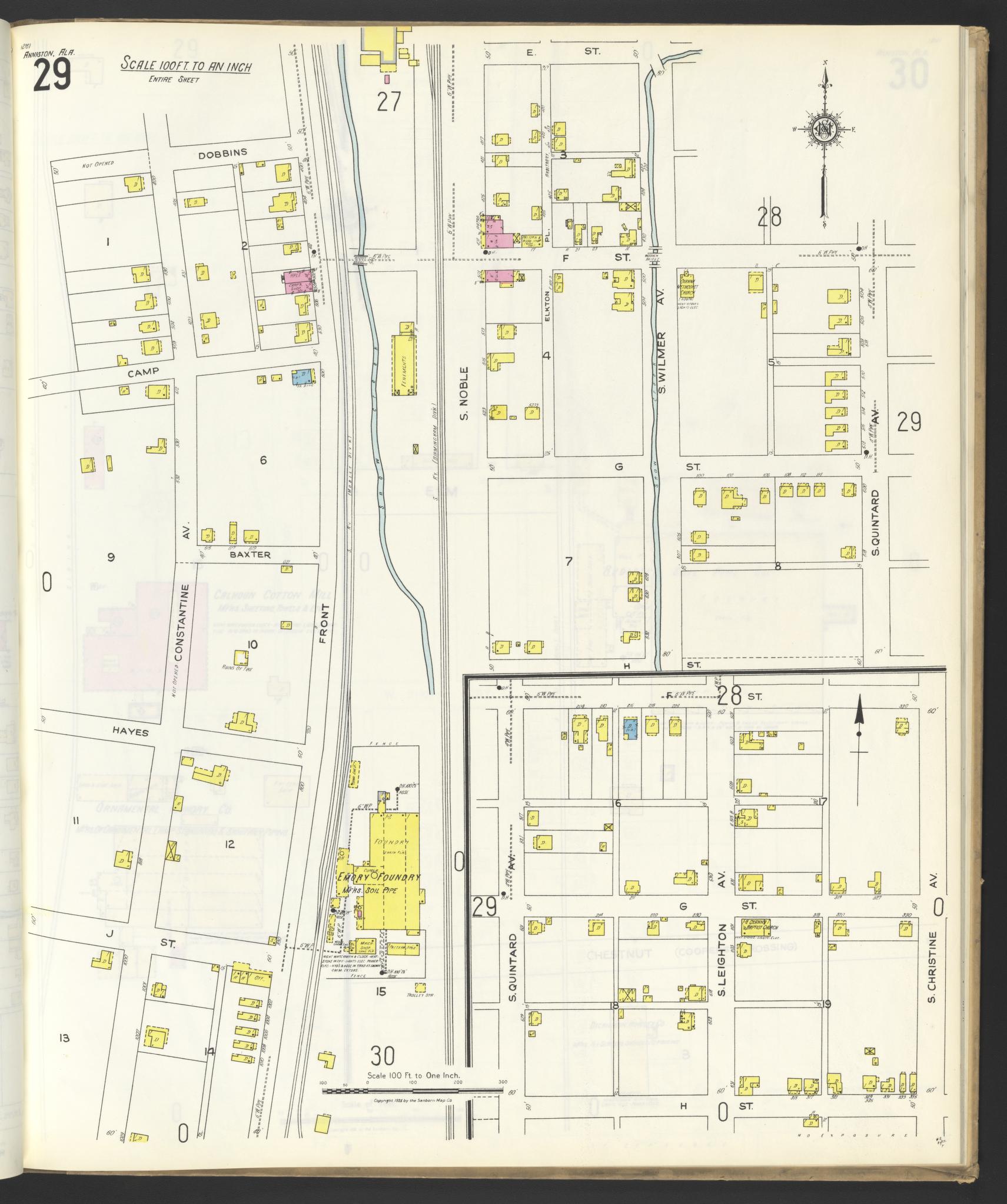 Sanborn Fire Insurance Map from Anniston, Calhoun County, Alabama (1925), Sheet #0029 - Complete Map Set gallery image, historic Sanborn map, vintage wall art, Alabama Alabama