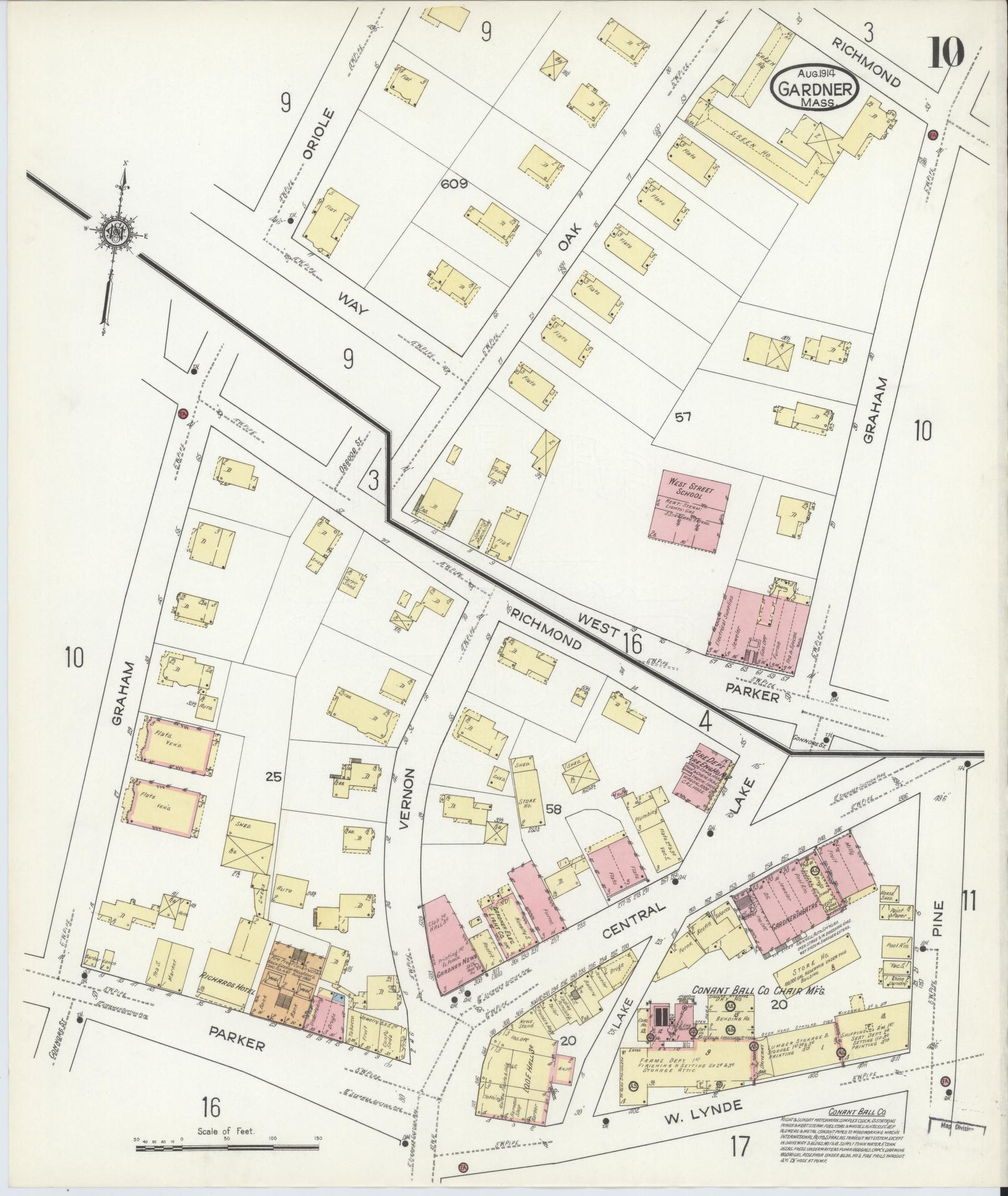 Sanborn Fire Insurance Map from Gardner, Worcester County, Massachusetts (1914), Sheet #0010 - Historic Sanborn Fire Insurance Map Print, vintage old map wall art, antique decor, genealogy gift, Massachusetts Massachusetts map