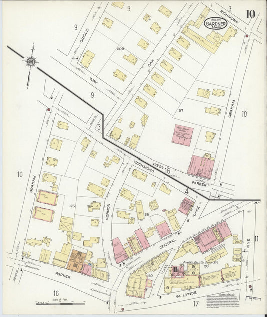 Sanborn Fire Insurance Map from Gardner, Worcester County, Massachusetts (1914), Sheet #0010 - Historic Sanborn Fire Insurance Map Print, vintage old map wall art, antique decor, genealogy gift, Massachusetts Massachusetts map