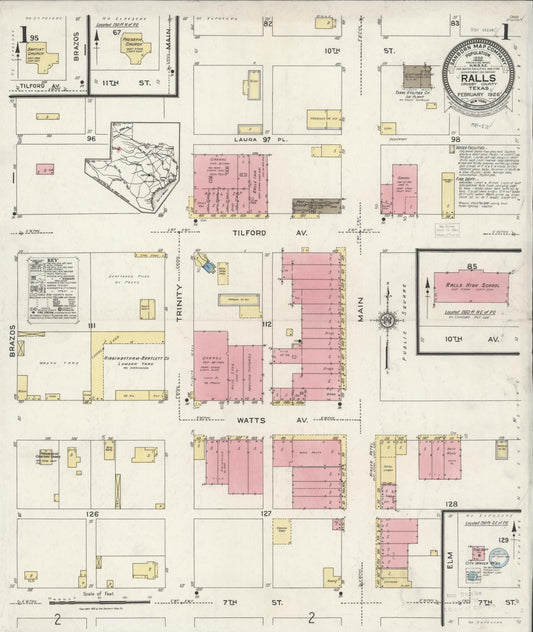 Sanborn Fire Insurance Map from Ralls, Crosby County, Texas (1926), Sheet #0001 - Complete Map Set gallery image, historic Sanborn map, vintage wall art, Texas Texas