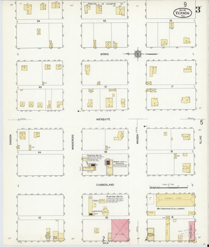 Sanborn Fire Insurance Map from Vernon, Wilbarger County, Texas (1912), Sheet #0003 - Complete Map Set gallery image, historic Sanborn map, vintage wall art, Texas Texas