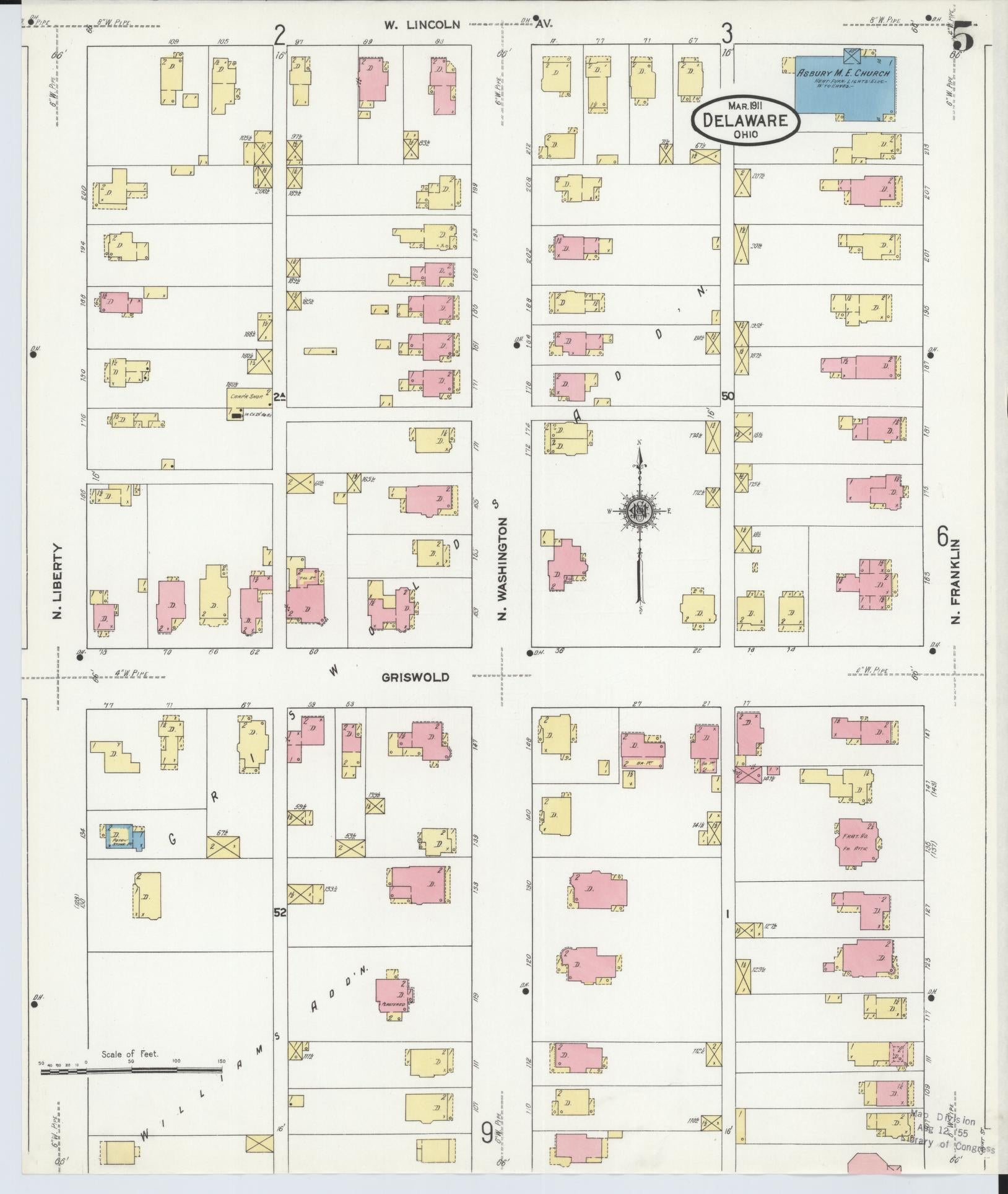 Sanborn Fire Insurance Map from Delaware, Delaware County, Ohio (1911), Sheet #0005 - Complete Map Set gallery image, historic Sanborn map, vintage wall art, Sanborn Fire Insurance Map from Delaware Delaware