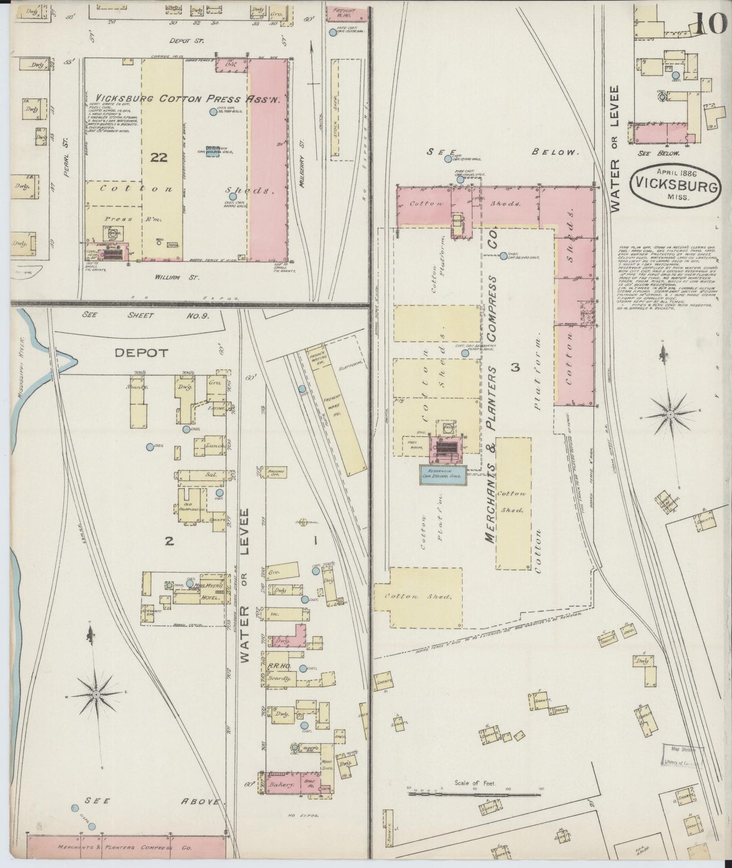 Sanborn Fire Insurance Map from Vicksburg, Warren County, Mississippi (1886), Sheet #0010 - Complete Map Set gallery image, historic Sanborn map, vintage wall art, Mississippi Mississippi