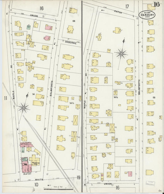 Sanborn Fire Insurance Map from Danbury, Fairfield County, Connecticut (1897), Sheet #0016 - Historic Sanborn Fire Insurance Map Print, vintage old map wall art, antique decor, genealogy gift, Connecticut Connecticut map