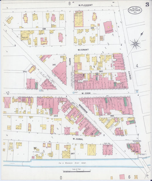 Sanborn Fire Insurance Map from Portage, Columbia County, Wisconsin (1901), Sheet #0003 - Historic Sanborn Fire Insurance Map Print, vintage old map wall art, antique decor, genealogy gift, Wisconsin Wisconsin map