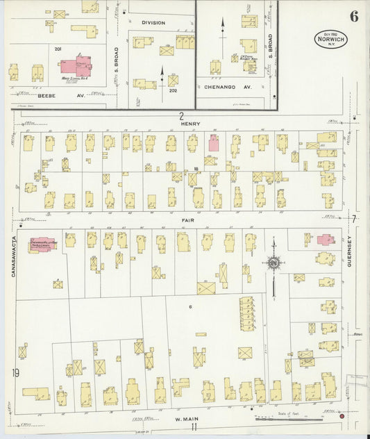 Sanborn Fire Insurance Map from Norwich, Chenango County, New York (1910), Sheet #0006 - Historic Sanborn Fire Insurance Map Print, vintage old map wall art, antique decor, genealogy gift, New York New York map