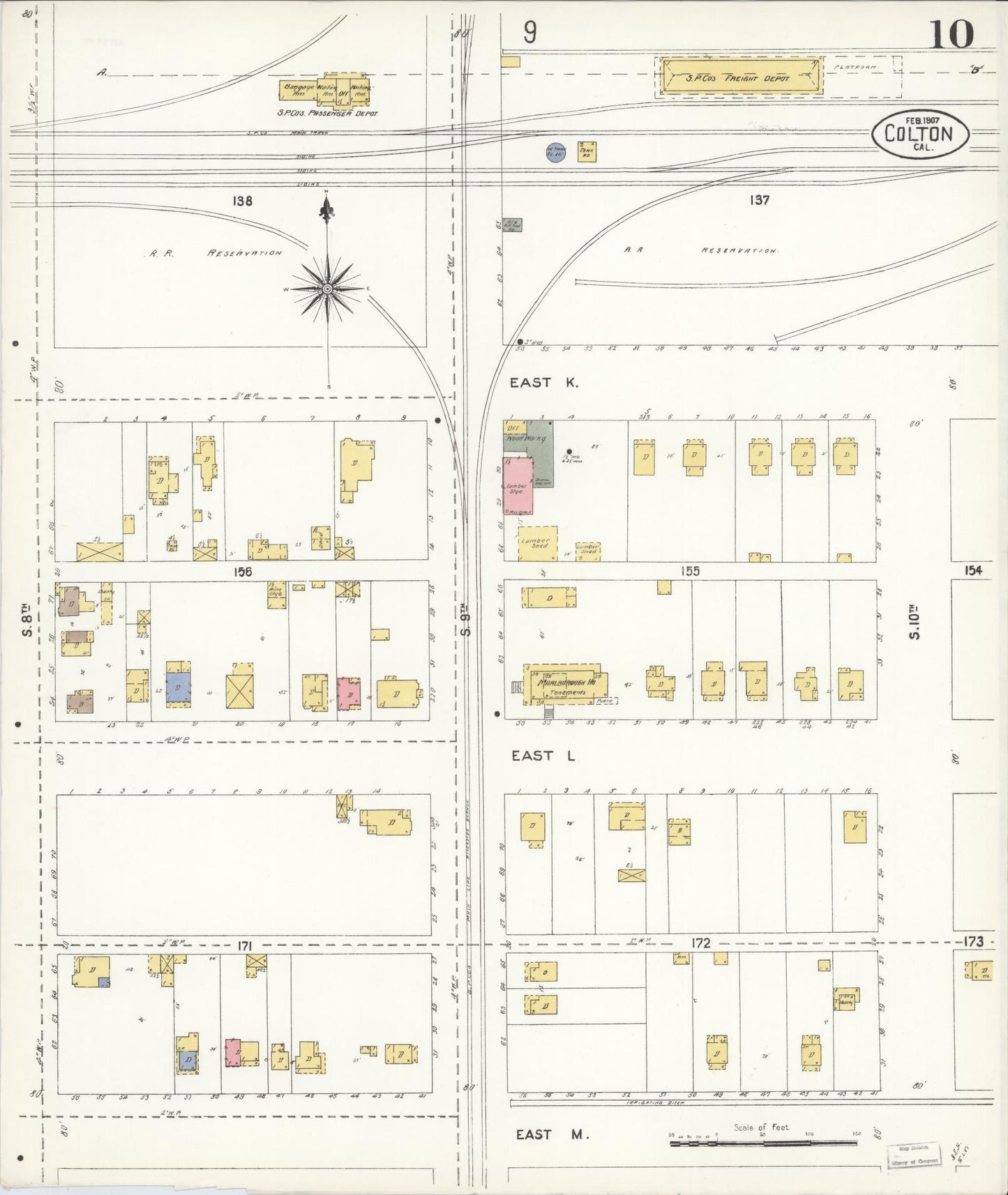 Sanborn Fire Insurance Map from Colton, San Bernardino County, California (1907), Sheet #0010 - Historic Sanborn Fire Insurance Map Print, vintage old map wall art, antique decor, genealogy gift, California California map