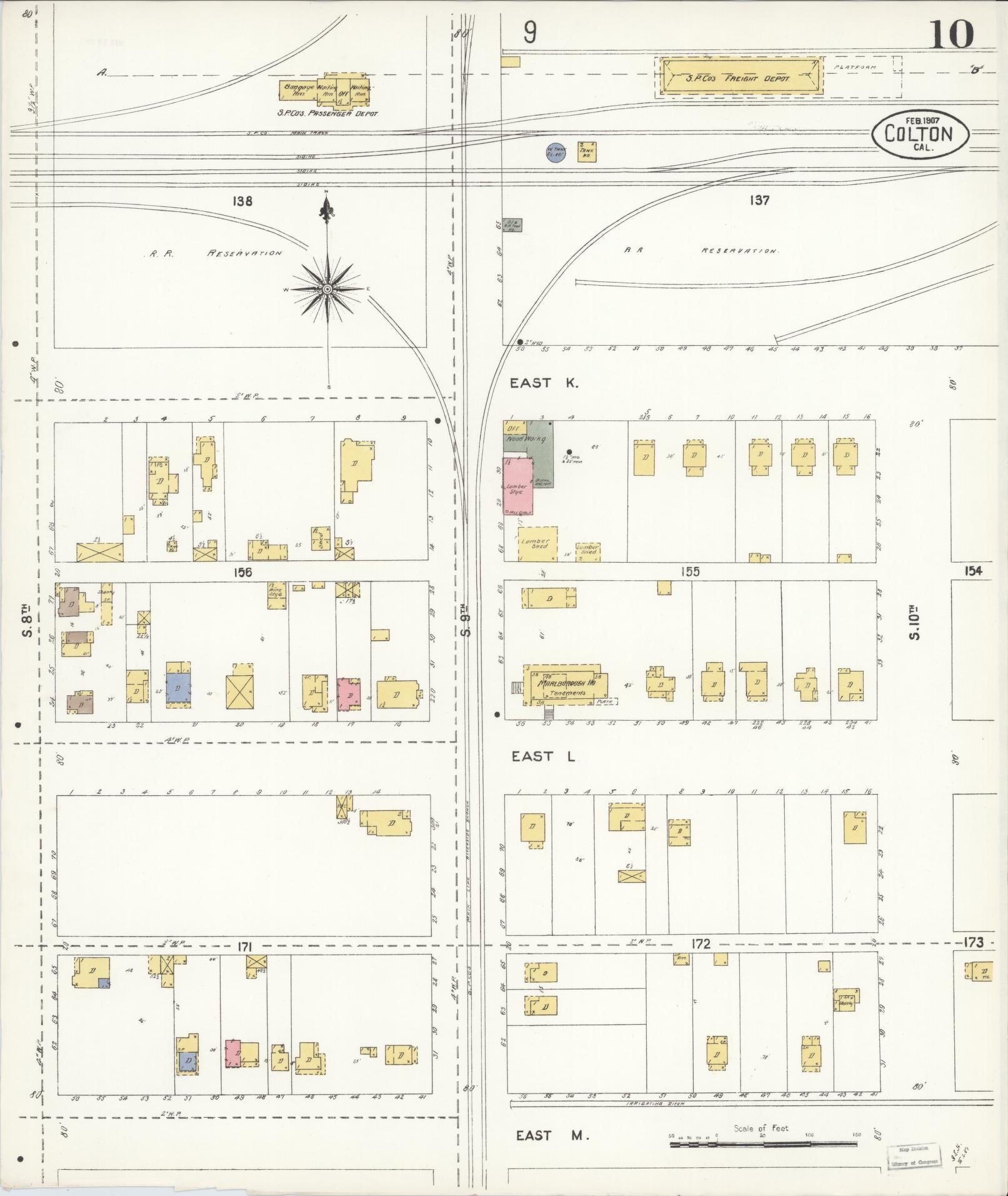Sanborn Fire Insurance Map from Colton, San Bernardino County, California (1907), Sheet #0010 - Historic Sanborn Fire Insurance Map Print, vintage old map wall art, antique decor, genealogy gift, California California map