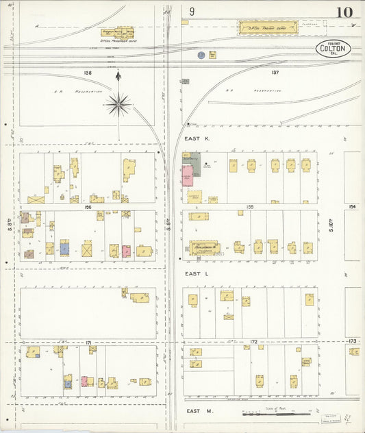 Sanborn Fire Insurance Map from Colton, San Bernardino County, California (1907), Sheet #0010 - Historic Sanborn Fire Insurance Map Print, vintage old map wall art, antique decor, genealogy gift, California California map