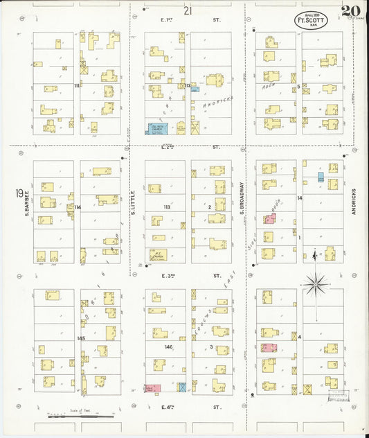 Sanborn Fire Insurance Map from Fort Scott, Bourbon County, Kansas (1899), Sheet #0020 - Historic Sanborn Fire Insurance Map Print, vintage old map wall art, antique decor, genealogy gift, Kansas Kansas map