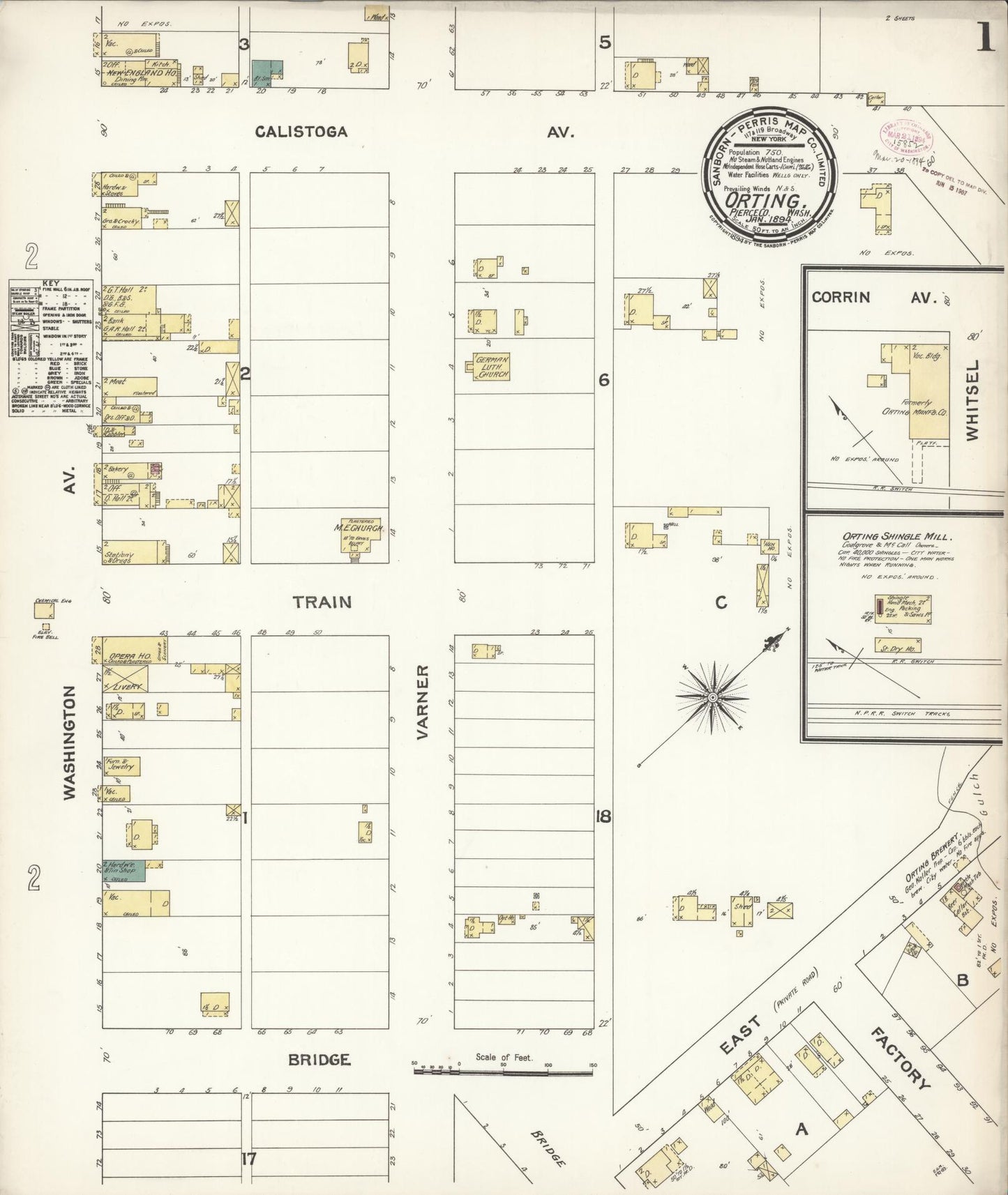 Sanborn Fire Insurance Map from Orting, Pierce County, Washington (1894), Sheet #0001 - Complete Map Set gallery image, historic Sanborn map, vintage wall art, Washington Washington
