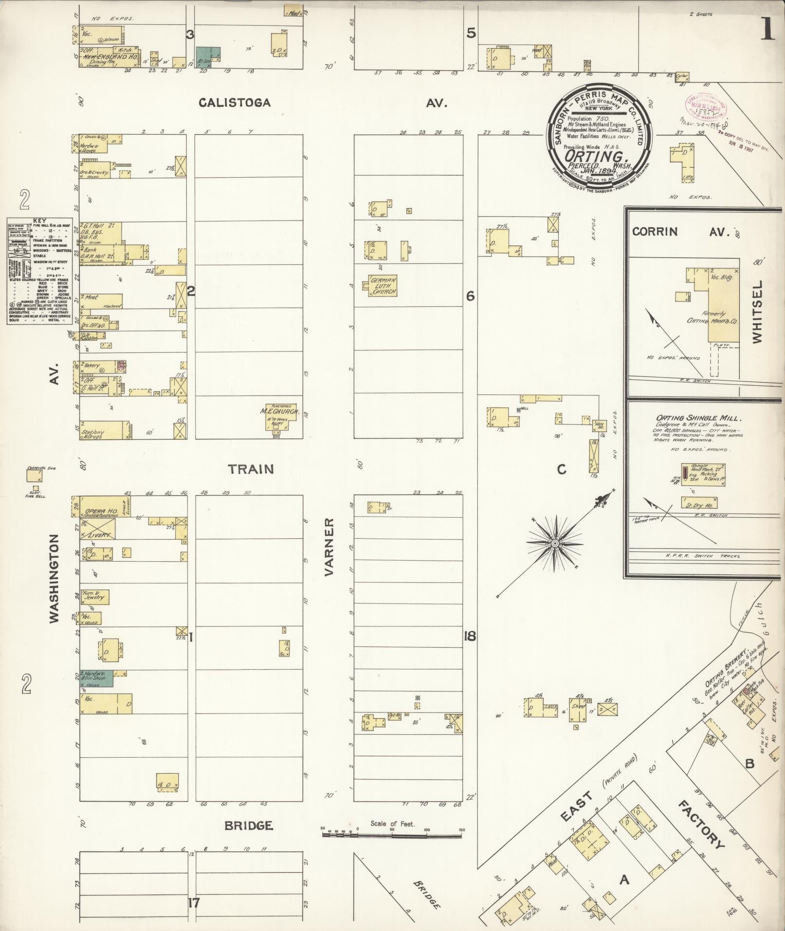 Sanborn Fire Insurance Map from Orting, Pierce County, Washington (1894), Sheet #0001 - Complete Map Set gallery image, historic Sanborn map, vintage wall art, Washington Washington