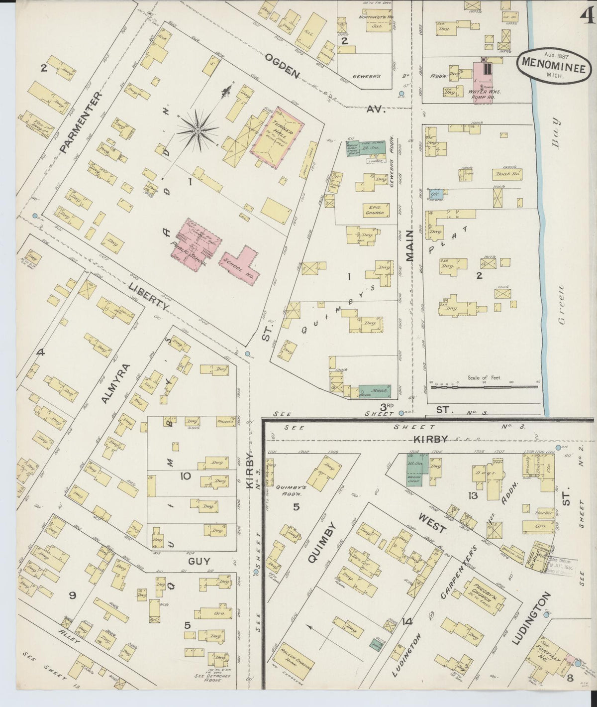 Sanborn Fire Insurance Map from Menominee, Menominee County, Michigan (1887), Sheet #0004 - Historic Sanborn Fire Insurance Map Print, vintage old map wall art, antique decor, genealogy gift, Michigan Michigan map