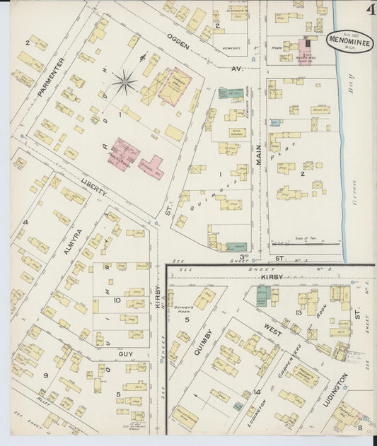 Sanborn Fire Insurance Map from Menominee, Menominee County, Michigan (1887), Sheet #0004 - Historic Sanborn Fire Insurance Map Print, vintage old map wall art, antique decor, genealogy gift, Michigan Michigan map