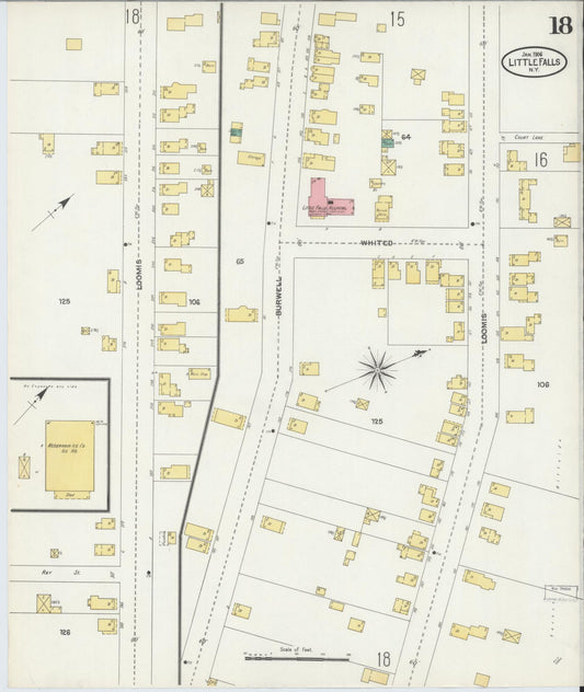 Sanborn Fire Insurance Map from Little Falls, Herkimer County, New York (1906), Sheet #0018 - Historic Sanborn Fire Insurance Map Print, vintage old map wall art, antique decor, genealogy gift, New York New York map