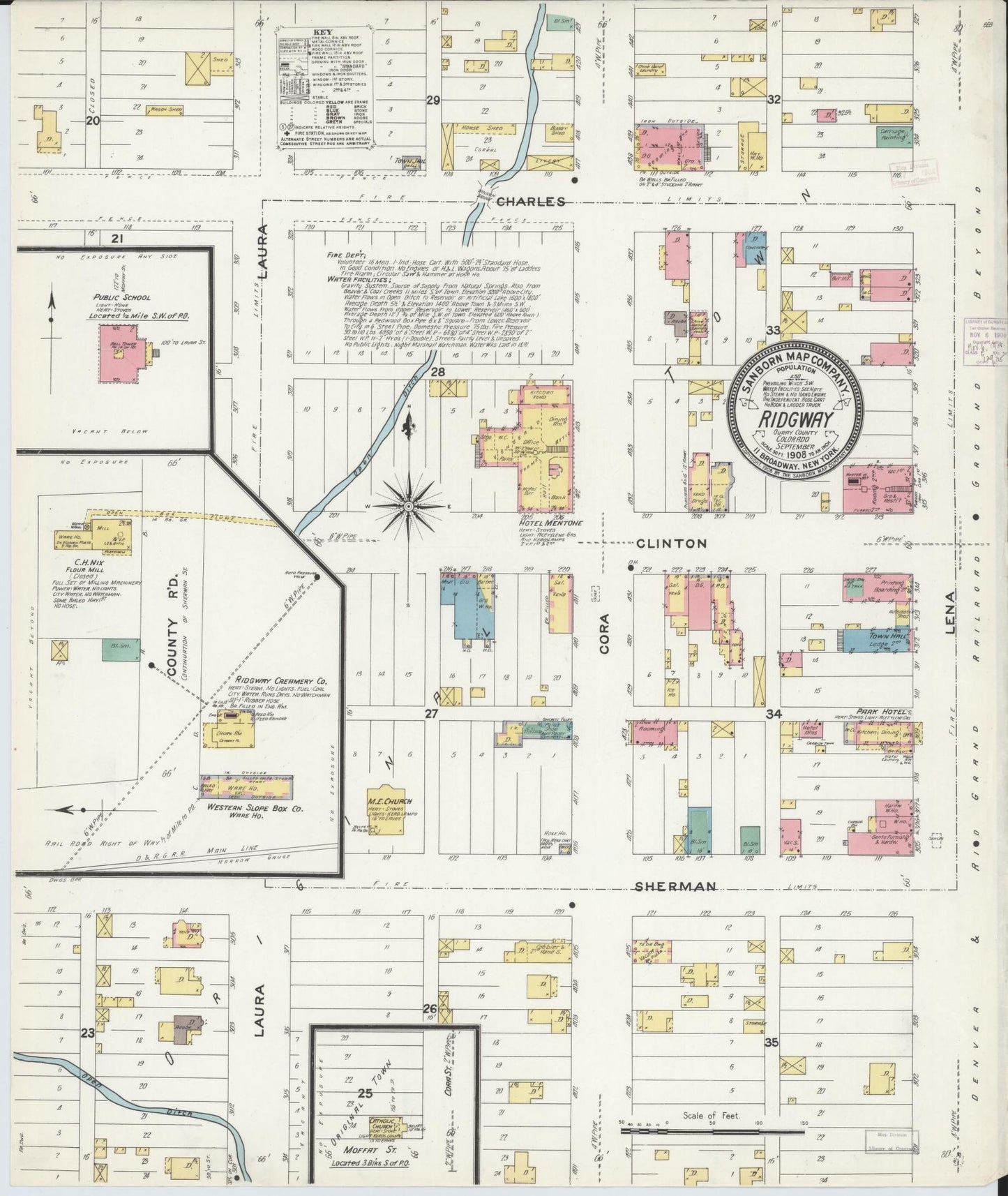 Sanborn Fire Insurance Map from Ridgway, Ouray County, Colorado (1908), Sheet #0001 - Historic Sanborn Fire Insurance Map Print, vintage old map wall art, antique decor, genealogy gift, Colorado Colorado map