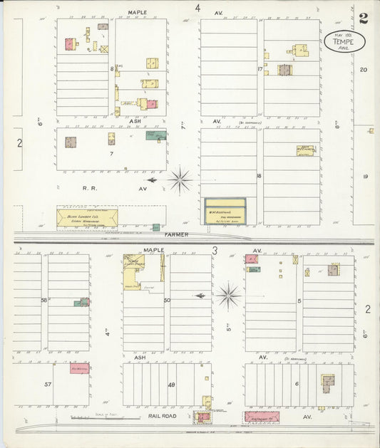 Sanborn Fire Insurance Map from Tempe, Maricopa County, Arizona (1901), Sheet #0002 - Historic Sanborn Fire Insurance Map Print, vintage old map wall art, antique decor, genealogy gift, Arizona Arizona map