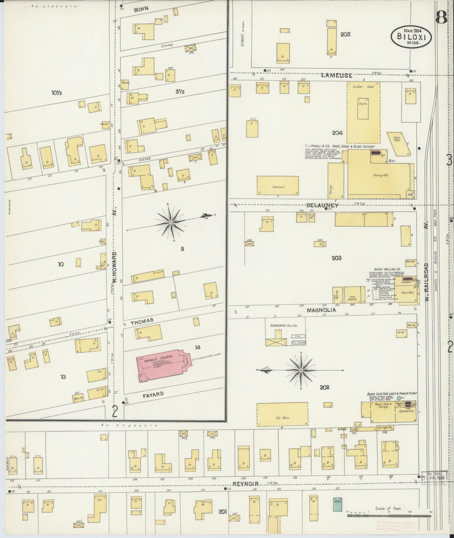 Sanborn Fire Insurance Map from Biloxi, Harrison County, Mississippi (1904), Sheet #0008 - Historic Sanborn Fire Insurance Map Print, vintage old map wall art, antique decor, genealogy gift, Mississippi Mississippi map