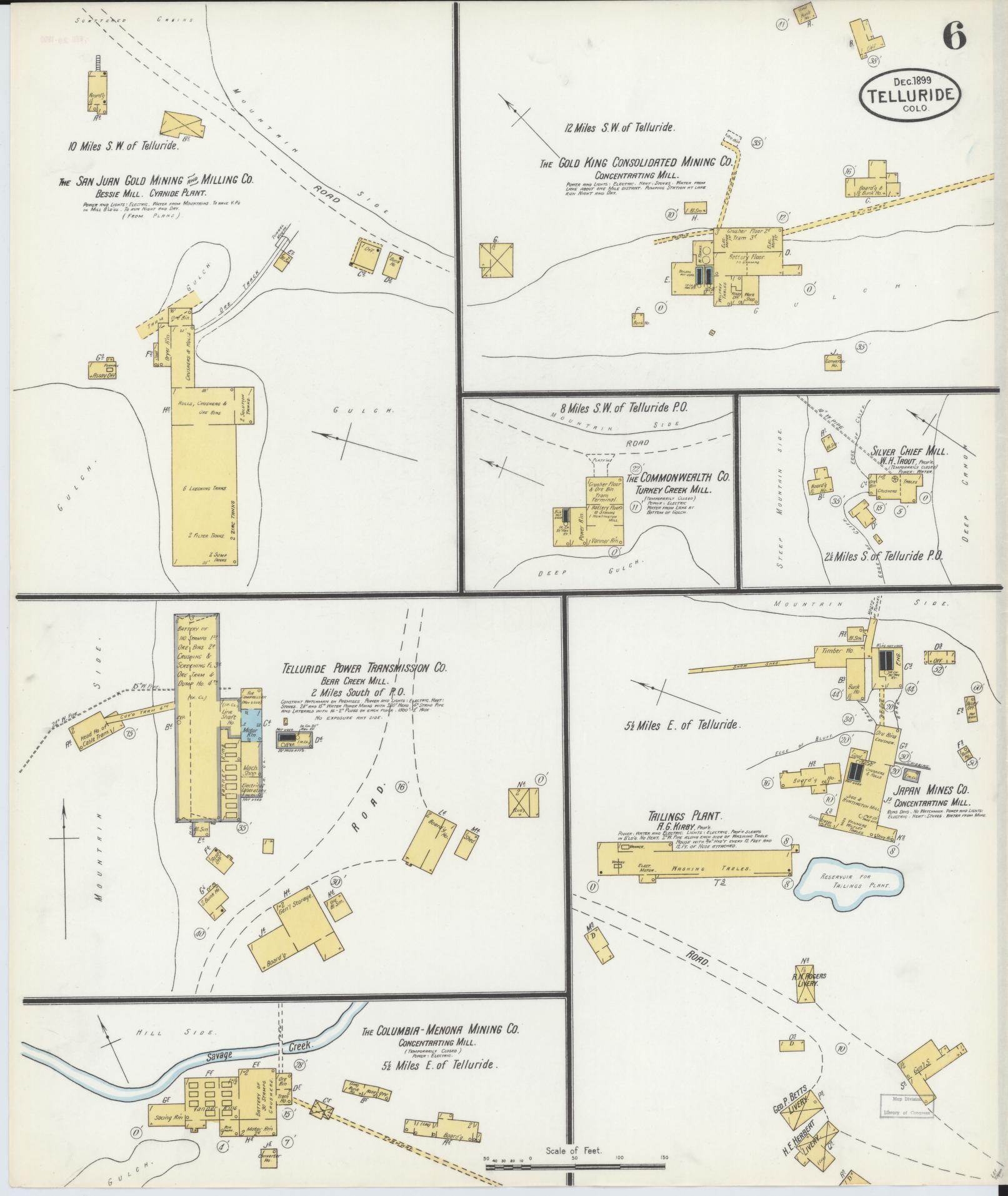 Sanborn Fire Insurance Map from Telluride, San Miguel County, Colorado (1899), Sheet #0006 - Complete Map Set gallery image, historic Sanborn map, vintage wall art, Colorado Colorado