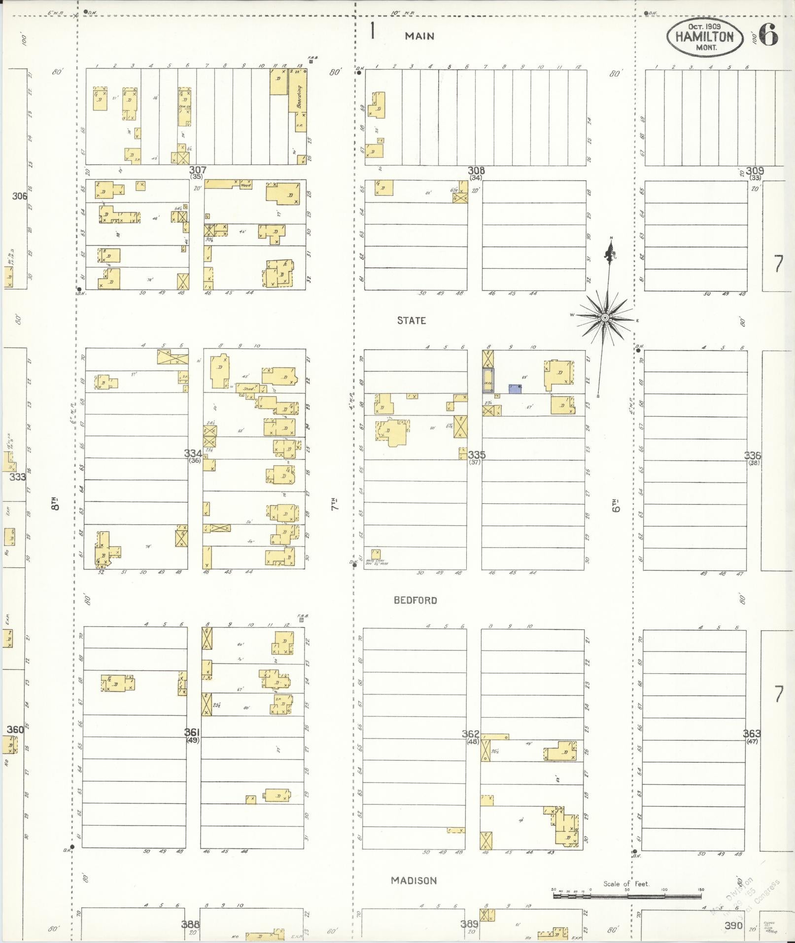 Sanborn Fire Insurance Map from Hamilton, Ravalli County, Montana (1909), Sheet #0006 - Historic Sanborn Fire Insurance Map Print, vintage old map wall art, antique decor, genealogy gift, Montana Montana map