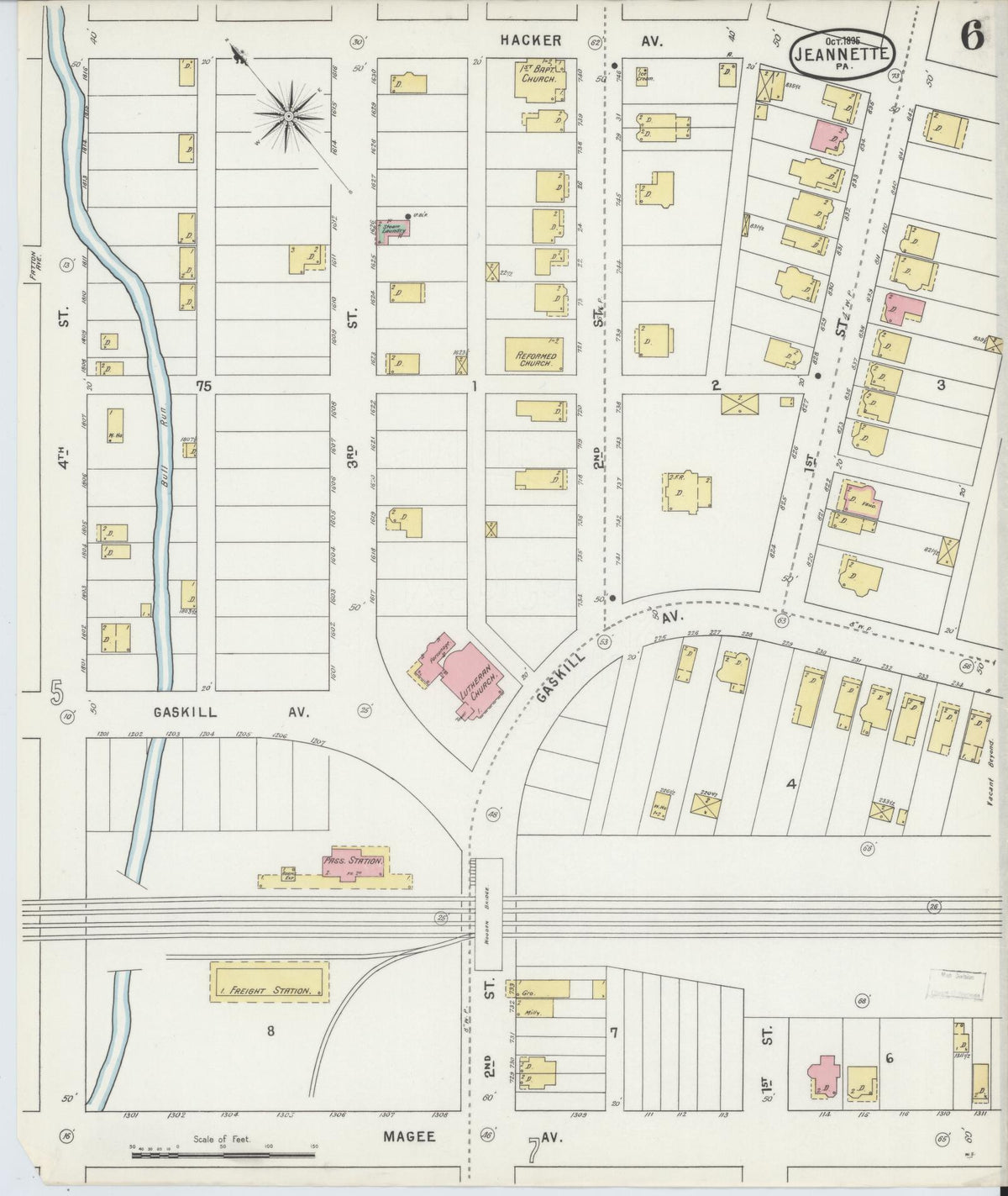 Sanborn Fire Insurance Map from Jeannette, Westmoreland County, Pennsylvania (1895), Sheet #0006 - Complete Map Set gallery image, historic Sanborn map, vintage wall art, Pennsylvania Pennsylvania