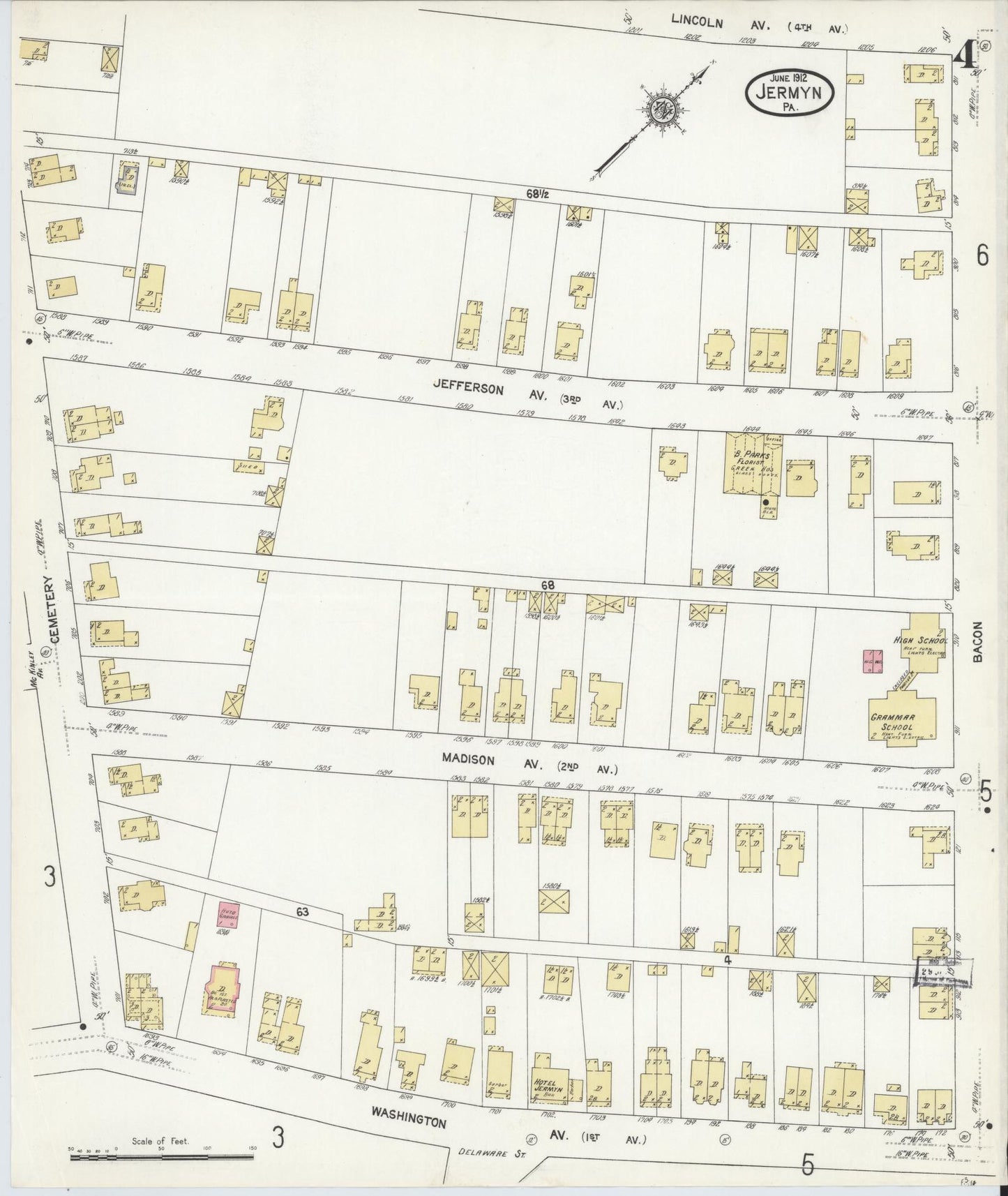 Sanborn Fire Insurance Map from Jermyn, Lackawanna County, Pennsylvania (1912), Sheet #0004 - Complete Map Set gallery image, historic Sanborn map, vintage wall art, Pennsylvania Pennsylvania