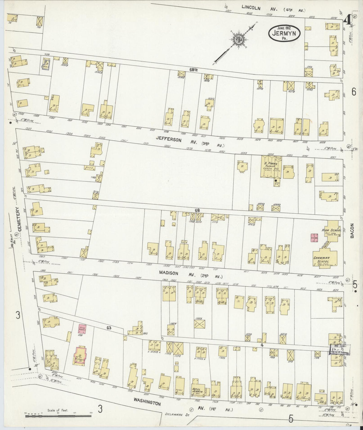 Sanborn Fire Insurance Map from Jermyn, Lackawanna County, Pennsylvania (1912), Sheet #0004 - Complete Map Set gallery image, historic Sanborn map, vintage wall art, Pennsylvania Pennsylvania