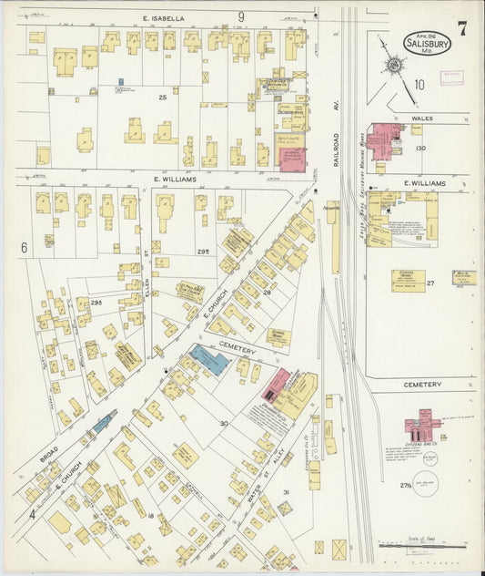 Sanborn Fire Insurance Map from Salisbury, Wicomico County, Maryland (1916), Sheet #0007 - Historic Sanborn Fire Insurance Map Print, vintage old map wall art, antique decor, genealogy gift, Maryland Maryland map