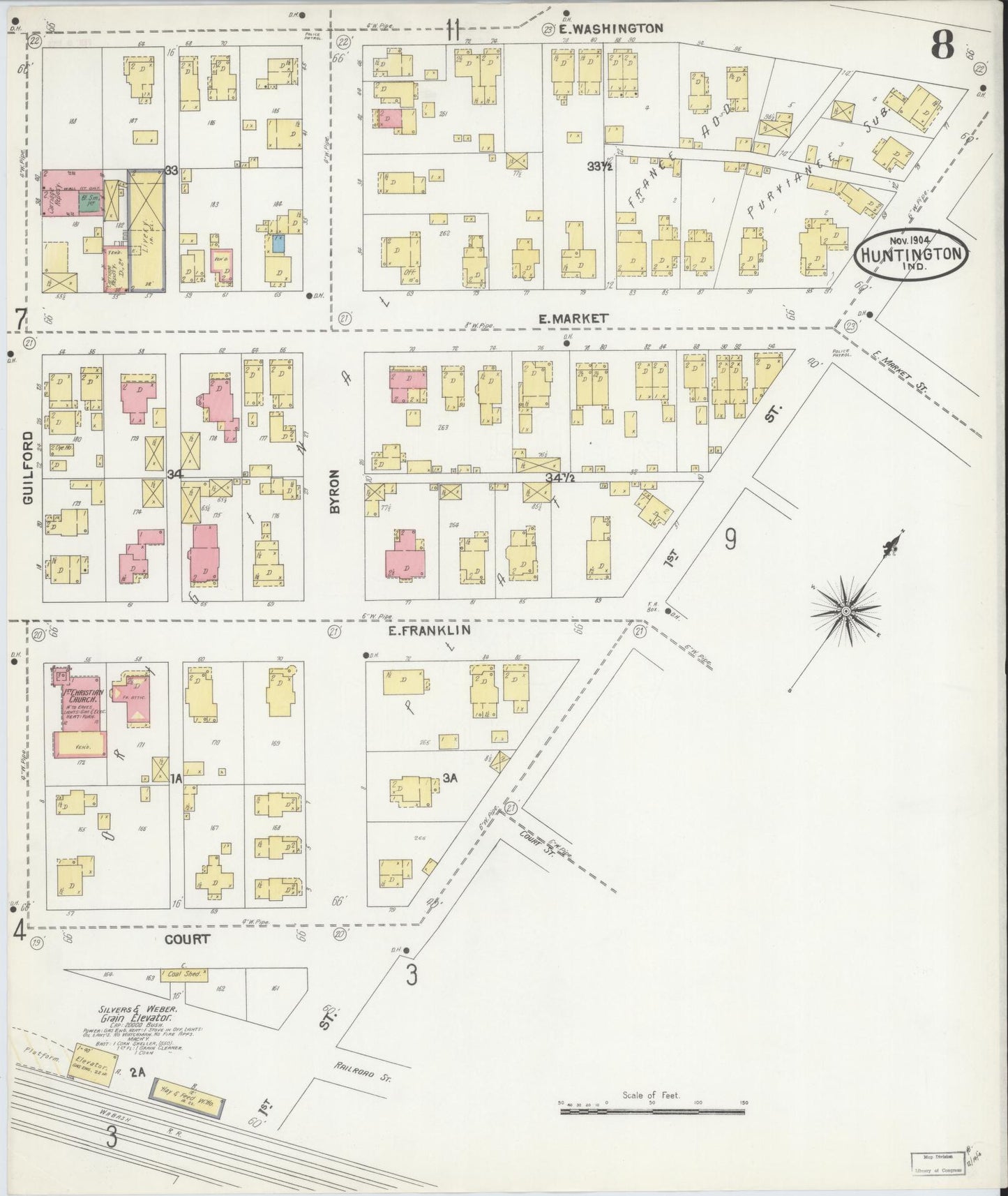 Sanborn Fire Insurance Map from Huntington, Huntington County, Indiana (1904), Sheet #0008 - Complete Map Set gallery image, historic Sanborn map, vintage wall art, Indiana Indiana