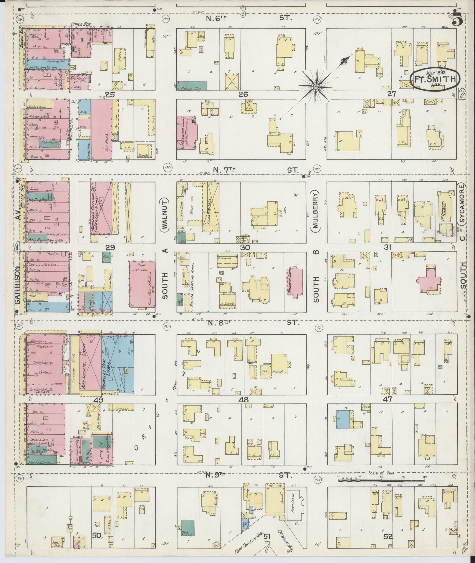 Sanborn Fire Insurance Map from Fort Smith, Sebastian County, Arkansas (1892), Sheet #0005 - Complete Map Set gallery image, historic Sanborn map, vintage wall art, Arkansas Arkansas