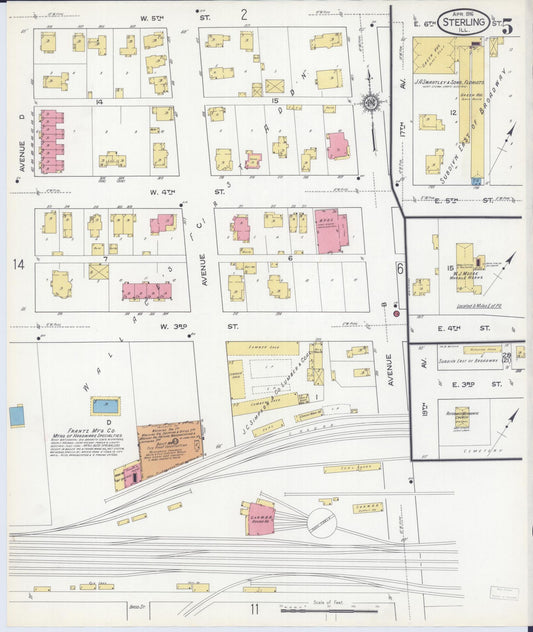 Sanborn Fire Insurance Map from Sterling, Whiteside County, Illinois (1916), Sheet #0005 - Historic Sanborn Fire Insurance Map Print, vintage old map wall art, antique decor, genealogy gift, Illinois Illinois map