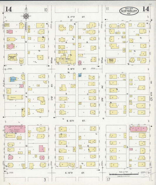 Sanborn Fire Insurance Map from Scottsbluff, Scotts Bluff County, Nebraska (1924), Sheet #0014 - Historic Sanborn Fire Insurance Map Print, vintage old map wall art, antique decor, genealogy gift, Nebraska Nebraska map