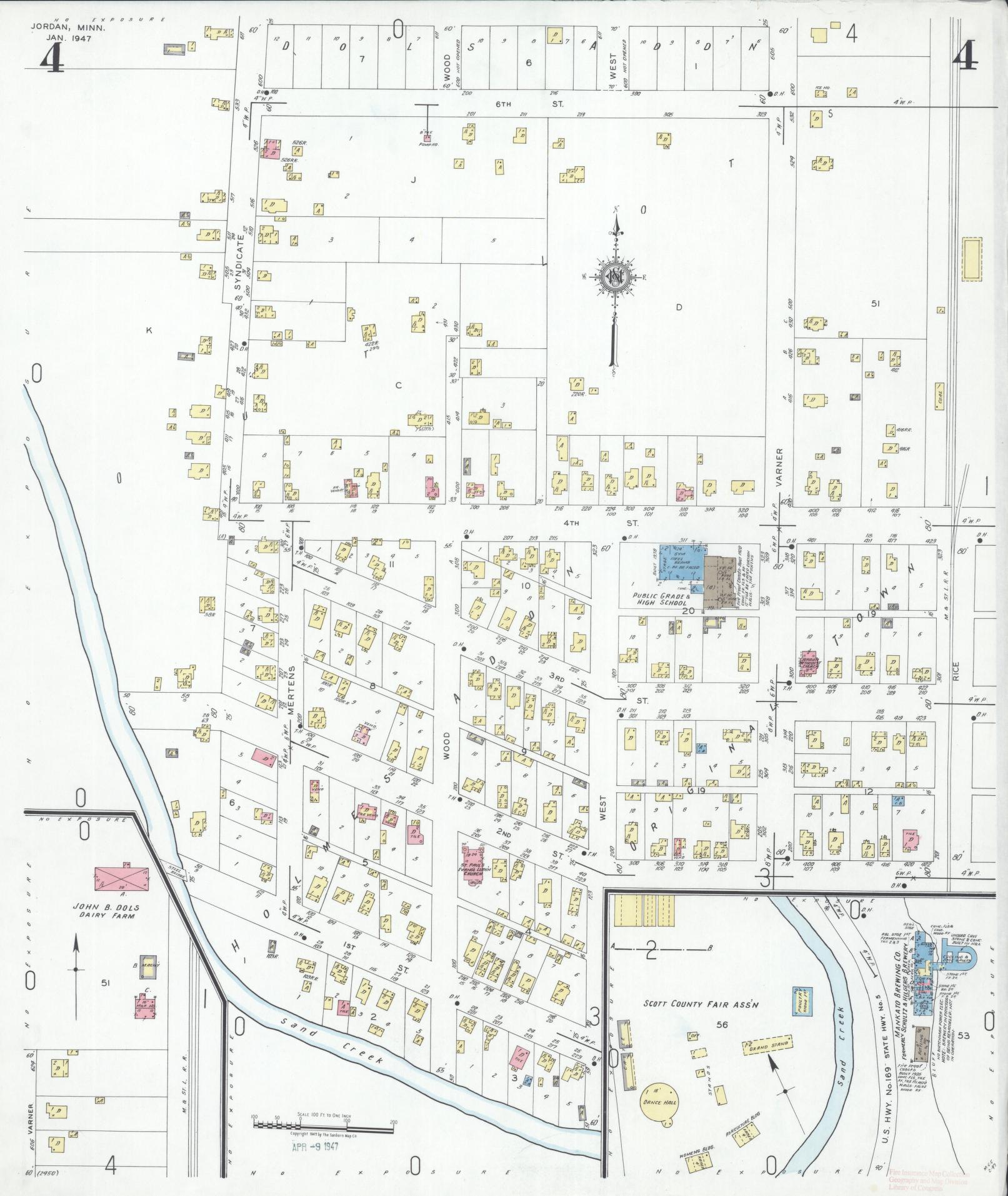 Sanborn Fire Insurance Map from Jordan, Scott County, Minnesota (1947), Sheet #0004 - Complete Map Set gallery image, historic Sanborn map, vintage wall art, Minnesota Minnesota