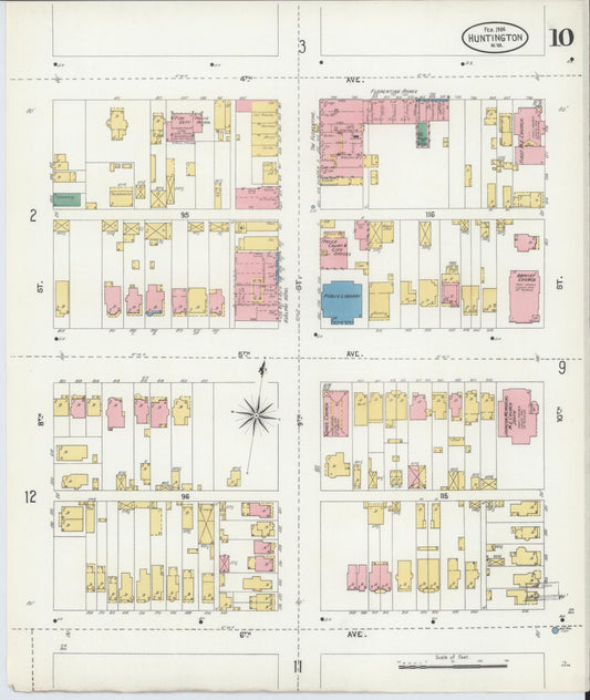 Sanborn Fire Insurance Map from Huntington, Cabell County, West Virginia (1904), Sheet #0010 - Historic Sanborn Fire Insurance Map Print, vintage old map wall art, antique decor, genealogy gift, West Virginia West Virginia map