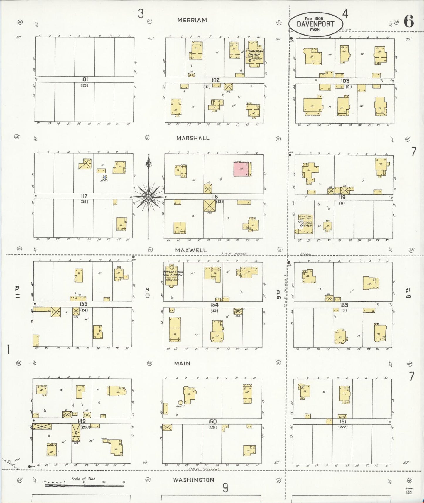 Sanborn Fire Insurance Map from Davenport, Lincoln County, Washington (1909), Sheet #0006 - Complete Map Set gallery image, historic Sanborn map, vintage wall art, Washington Washington