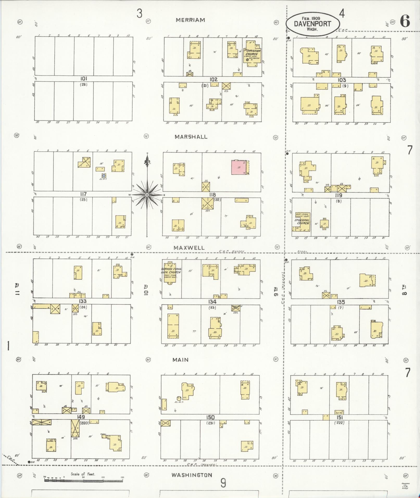 Sanborn Fire Insurance Map from Davenport, Lincoln County, Washington (1909), Sheet #0006 - Complete Map Set gallery image, historic Sanborn map, vintage wall art, Washington Washington