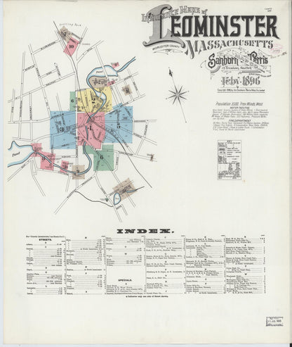 Sanborn Fire Insurance Map from Leominster, Worcester County, Massachusetts (1896), Sheet #0001 - Complete Map Set gallery image, historic Sanborn map, vintage wall art, Massachusetts Massachusetts